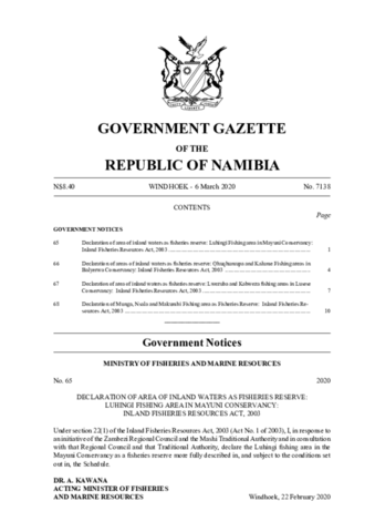 Makumbi Fisheries Reserve Gazette 2020