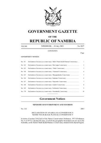 Ozondundu Conservancy Gazette 2003