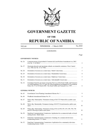 Uukwaluudhi Conservancy Gazette 2003