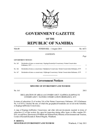 Kapinga Kamwalye Conservancy Gazette 2018